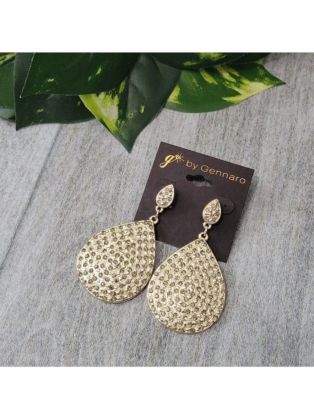 G by Gennaro Gold Toned Pave Rhinestone Teardrop Post Earrings NEW